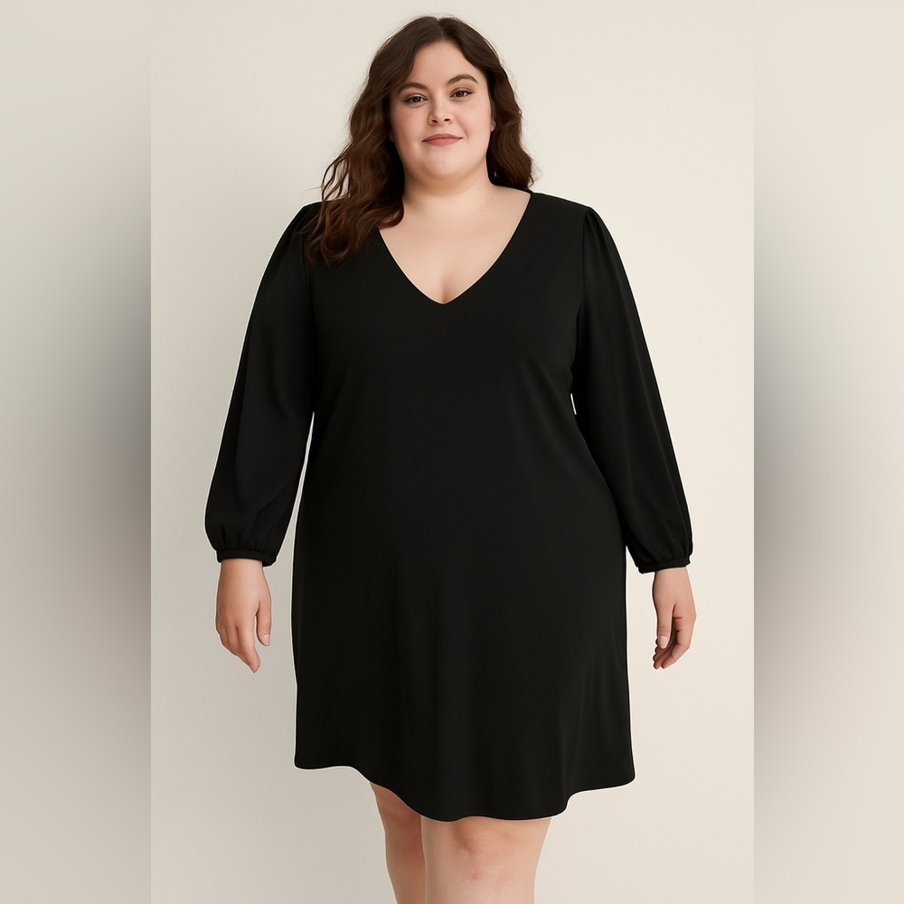City Chic NWT Black V Neck Long Sleeve Dress Plus Size 18W
